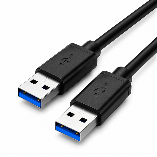 A black USB 3.0 extension cable with two USB-A connectors showing blue internal plating, displayed on a clean white background.