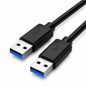 A black USB 3.0 extension cable with two USB-A connectors showing blue internal plating, displayed on a clean white background.