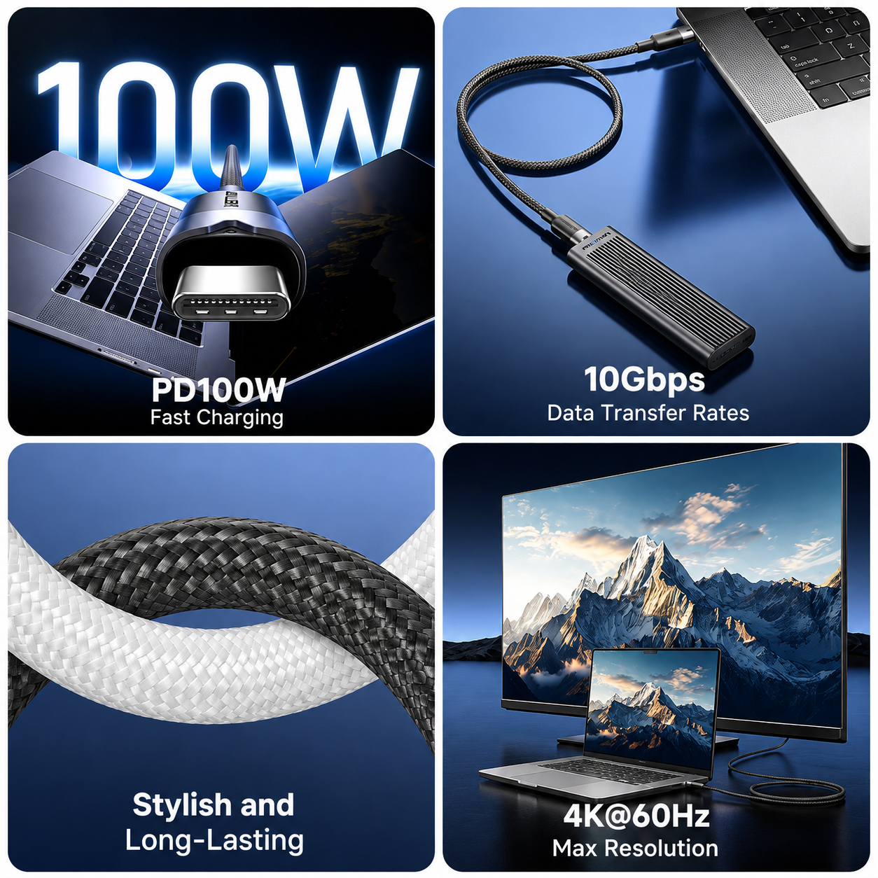 Vention USB-C to USB-C Cable 100W 10Gbps 4K@60Hz Braided Fast Charging
