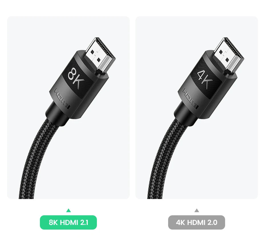 Two HDMI cables labeled 8K and 4K on a white background