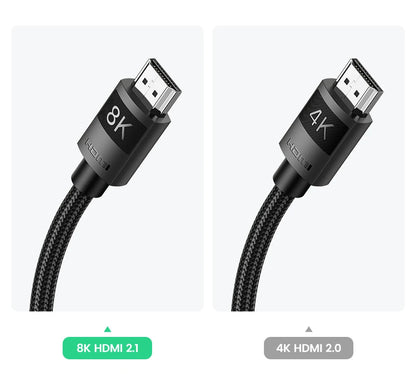 Two HDMI cables labeled 8K and 4K on a white background