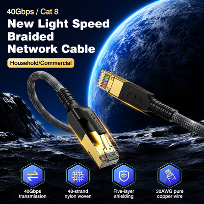 Uguord CAT8 Ethernet Cable | 40Gbps 2000MHz | Braided Shielded RJ45 | 0.5m–30m