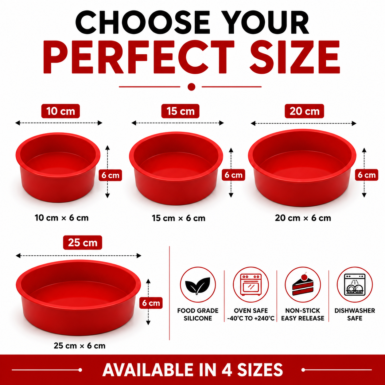 Silicone Round Cake Mold – Non-Stick, Food-Grade | 10cm to 25cm