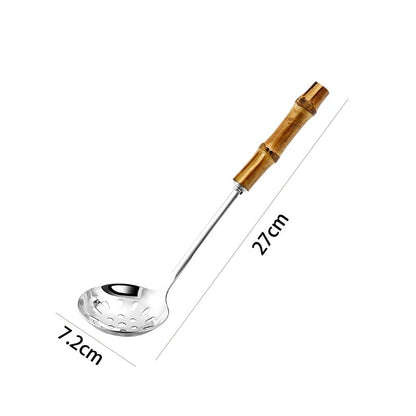 Stainless Steel Colander Spoon with Bamboo Handle | Noodle & Pasta Strainer