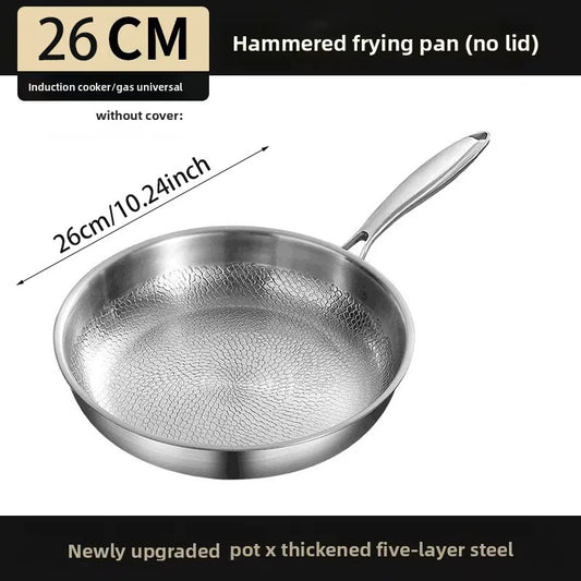 Hammered Stainless Steel Frying Pan Non Stick Skillet Induction Gas 26 28 30cm