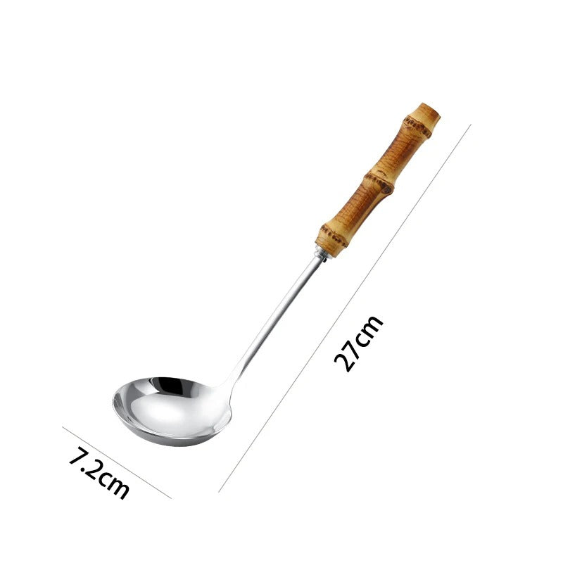 Stainless Steel Colander Spoon with Bamboo Handle | Noodle & Pasta Strainer