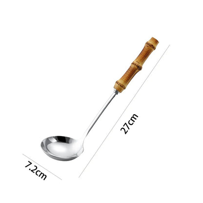 Stainless Steel Colander Spoon with Bamboo Handle | Noodle & Pasta Strainer
