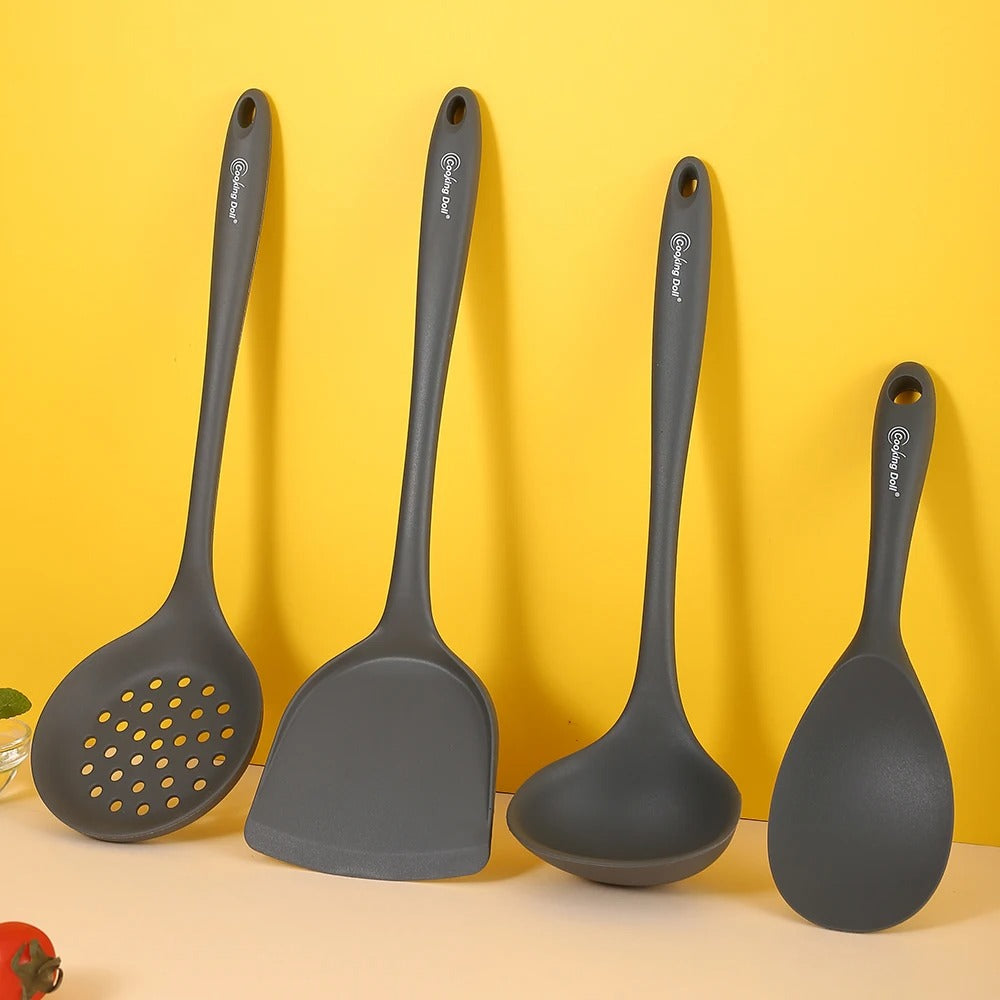 Silicone Kitchen Utensil Set Thick Grey Cooking Spatula Soup Spoon Heat Resistant Tools