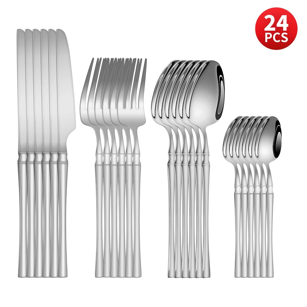 Stainless Steel Cutlery Set 6/16/24pcs Knife Fork Spoon Teaspoon Silver