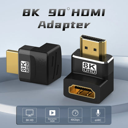 8K HDMI 90° 270° Right Angle Adapter 4K 120Hz HDMI Elbow Extension Connector