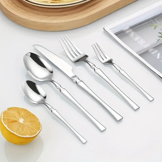 Stainless Steel Cutlery Set 6/16/24pcs Knife Fork Spoon Teaspoon Silver