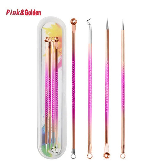 4PCS Blackhead Remover Tool Kit Stainless Steel Acne Pimple Comedone Extractor