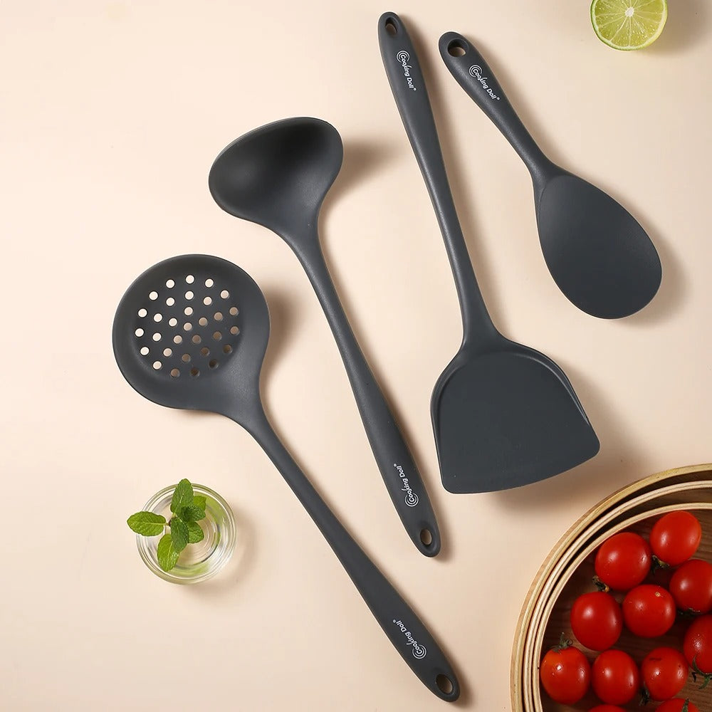 Silicone Kitchen Utensil Set Thick Grey Cooking Spatula Soup Spoon Heat Resistant Tools