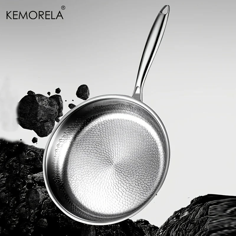 Hammered Stainless Steel Frying Pan Non Stick Skillet Induction Gas 26 28 30cm