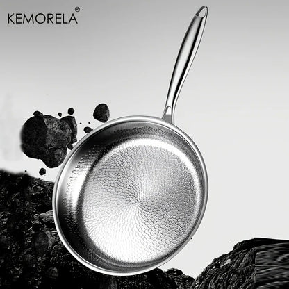 Hammered Stainless Steel Frying Pan Non Stick Skillet Induction Gas 26 28 30cm