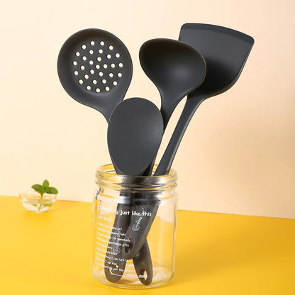 Silicone Kitchen Utensil Set Thick Grey Cooking Spatula Soup Spoon Heat Resistant Tools