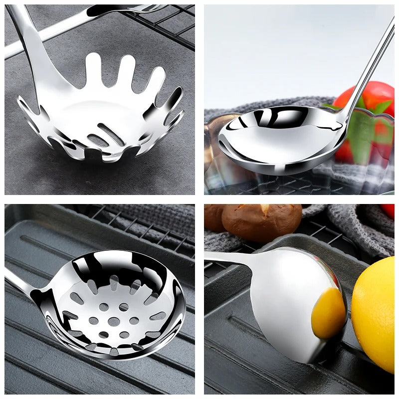 Stainless Steel Colander Spoon with Bamboo Handle | Noodle & Pasta Strainer