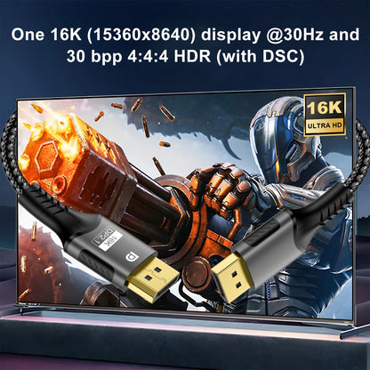 DisplayPort 2.1 Cable – 16K 8K@120Hz 4K@240Hz 80Gbps HDR Gaming Monitor