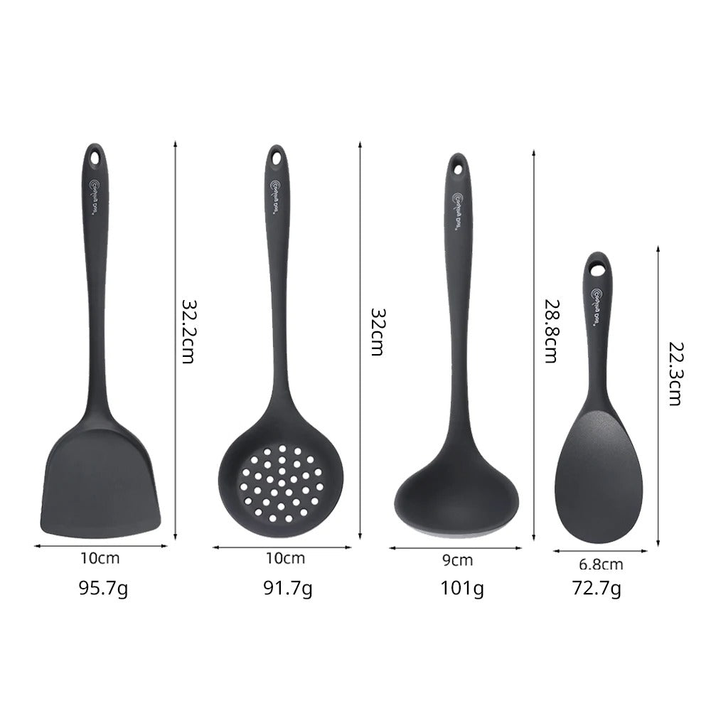 Silicone Kitchen Utensil Set Thick Grey Cooking Spatula Soup Spoon Heat Resistant Tools