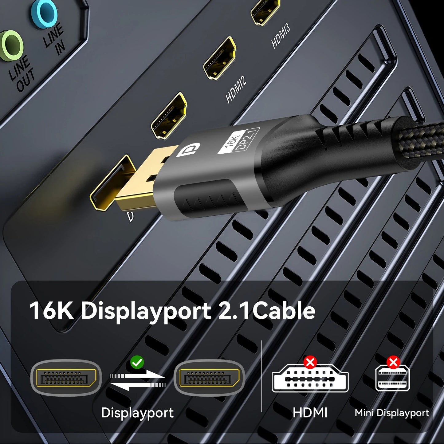 DisplayPort 2.1 Cable – 16K 8K@120Hz 4K@240Hz 80Gbps HDR Gaming Monitor