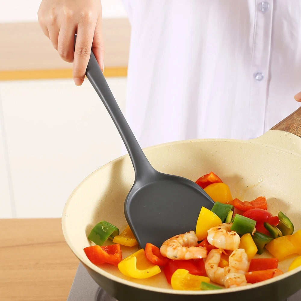 Silicone Kitchen Utensil Set Thick Grey Cooking Spatula Soup Spoon Heat Resistant Tools
