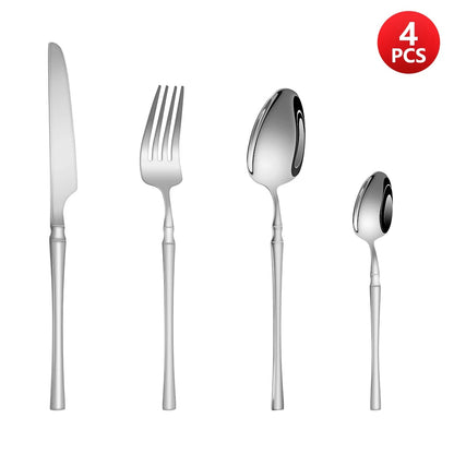 Stainless Steel Cutlery Set 6/16/24pcs Knife Fork Spoon Teaspoon Silver