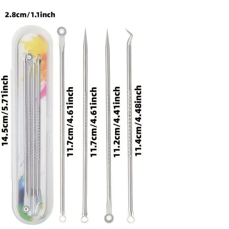 4PCS Blackhead Remover Tool Kit Stainless Steel Acne Pimple Comedone Extractor