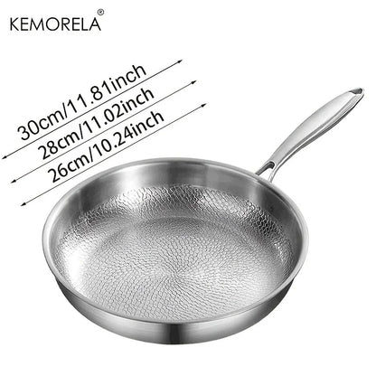 Hammered Stainless Steel Frying Pan Non Stick Skillet Induction Gas 26 28 30cm