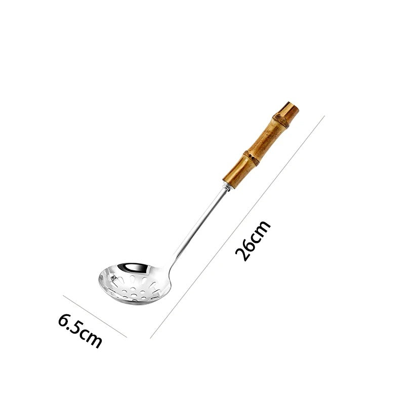 Stainless Steel Colander Spoon with Bamboo Handle – Noodle Strainer | Purease
