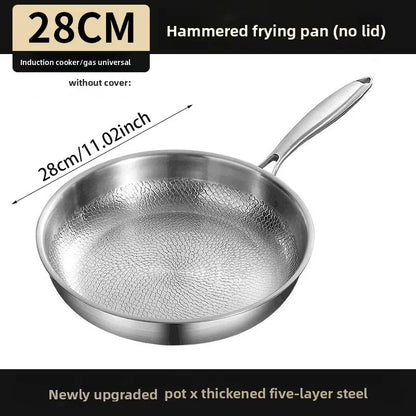 Hammered Stainless Steel Frying Pan Non Stick Skillet Induction Gas 26 28 30cm