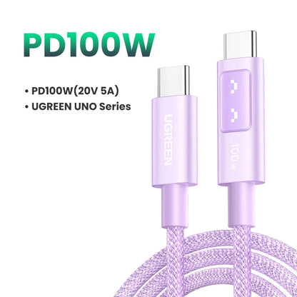 Purple UGREEN cable with USB-C connectors on a white background