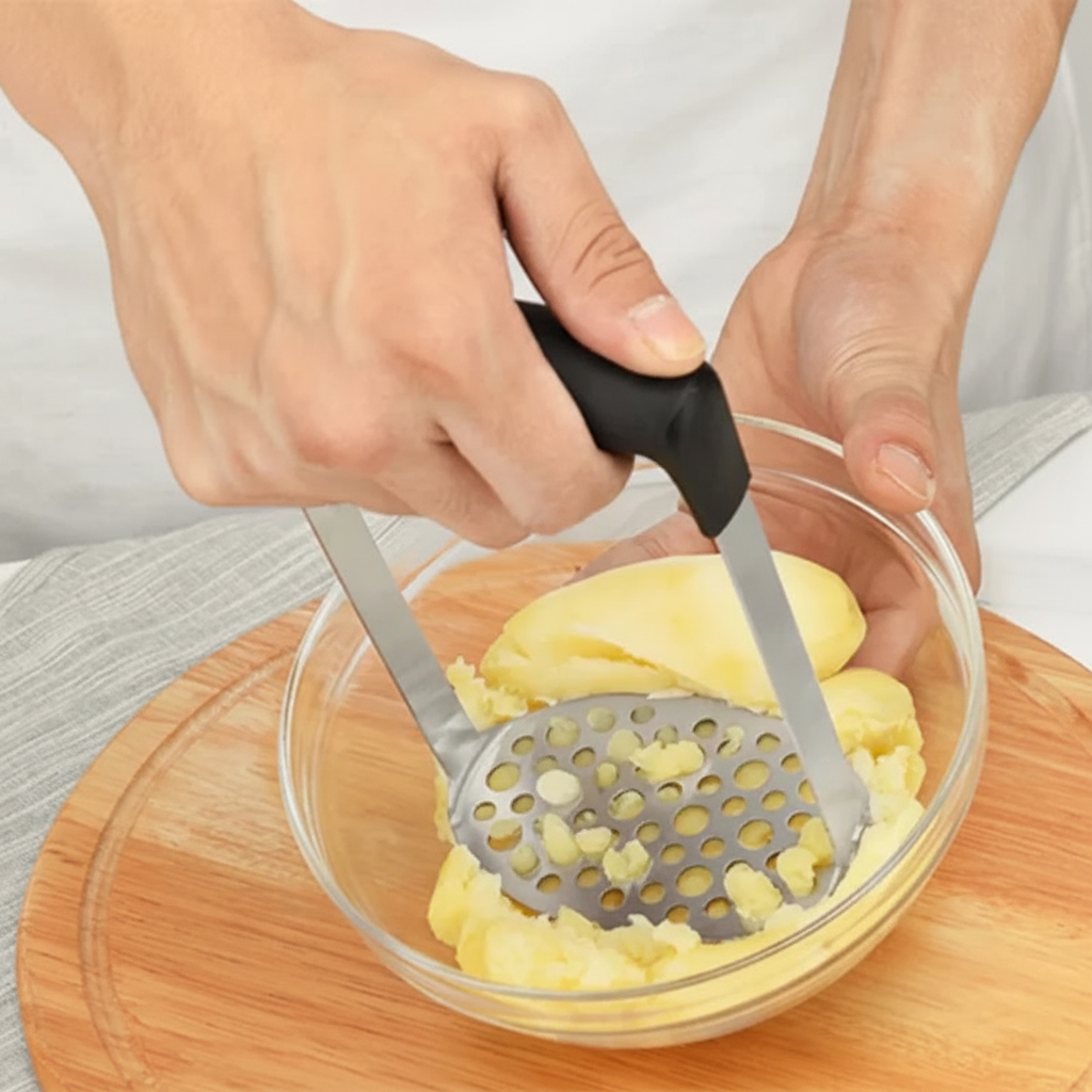 Stainless Steel Potato Masher – Heavy Duty Vegetable & Fruit Puree Kitchen Tool