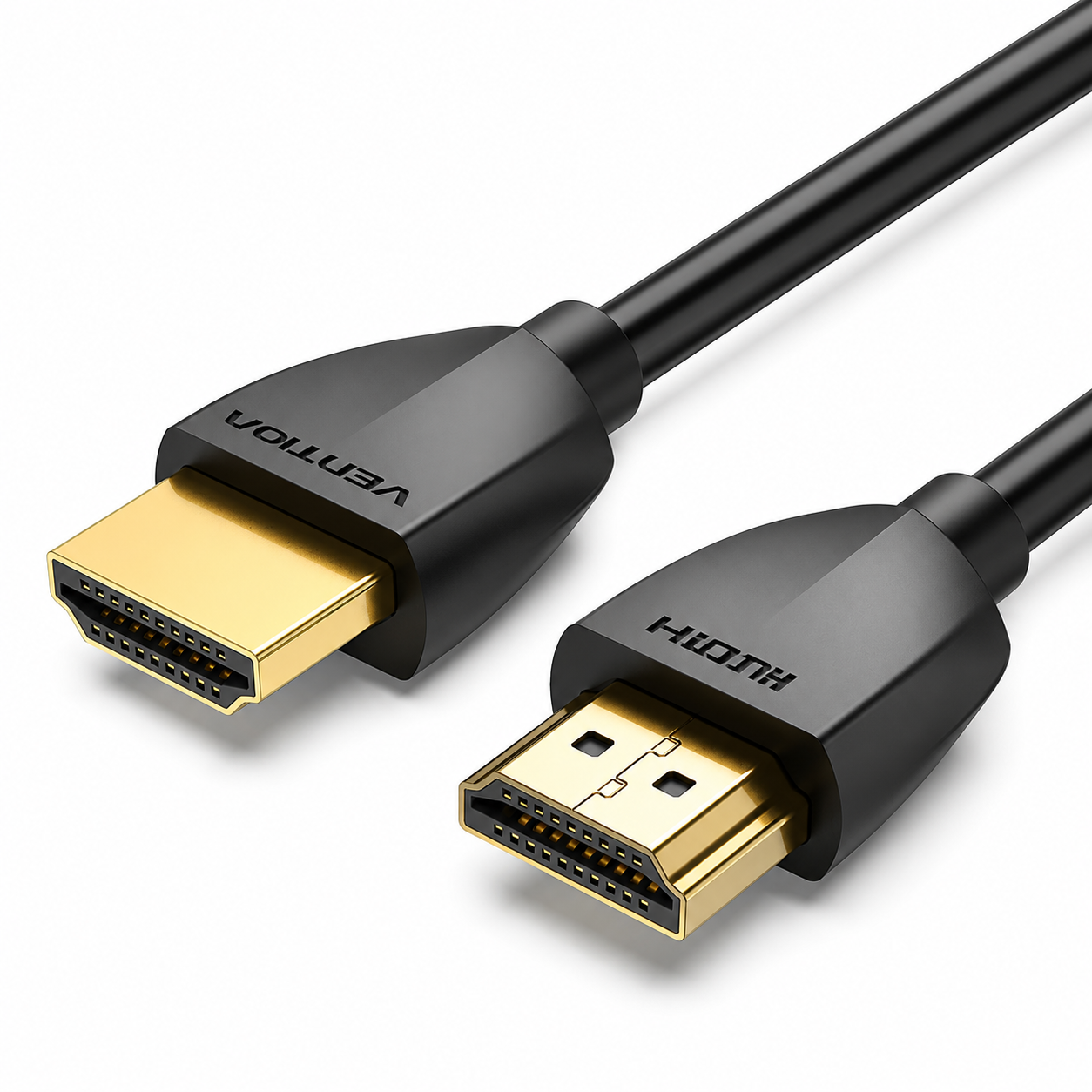 Black HDMI cable with gold-plated connectors, showing the VENTRA brand on one end and a male HDMI-A interface on the other, on a clean white background.